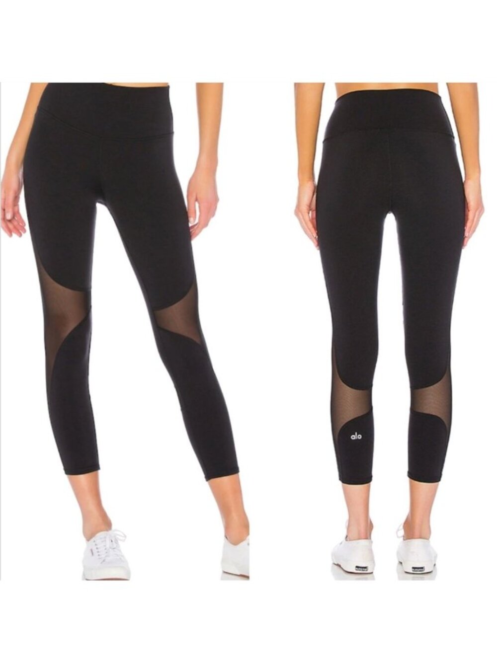 ALO Mesh Side Panels Crop Black Leggings XS S